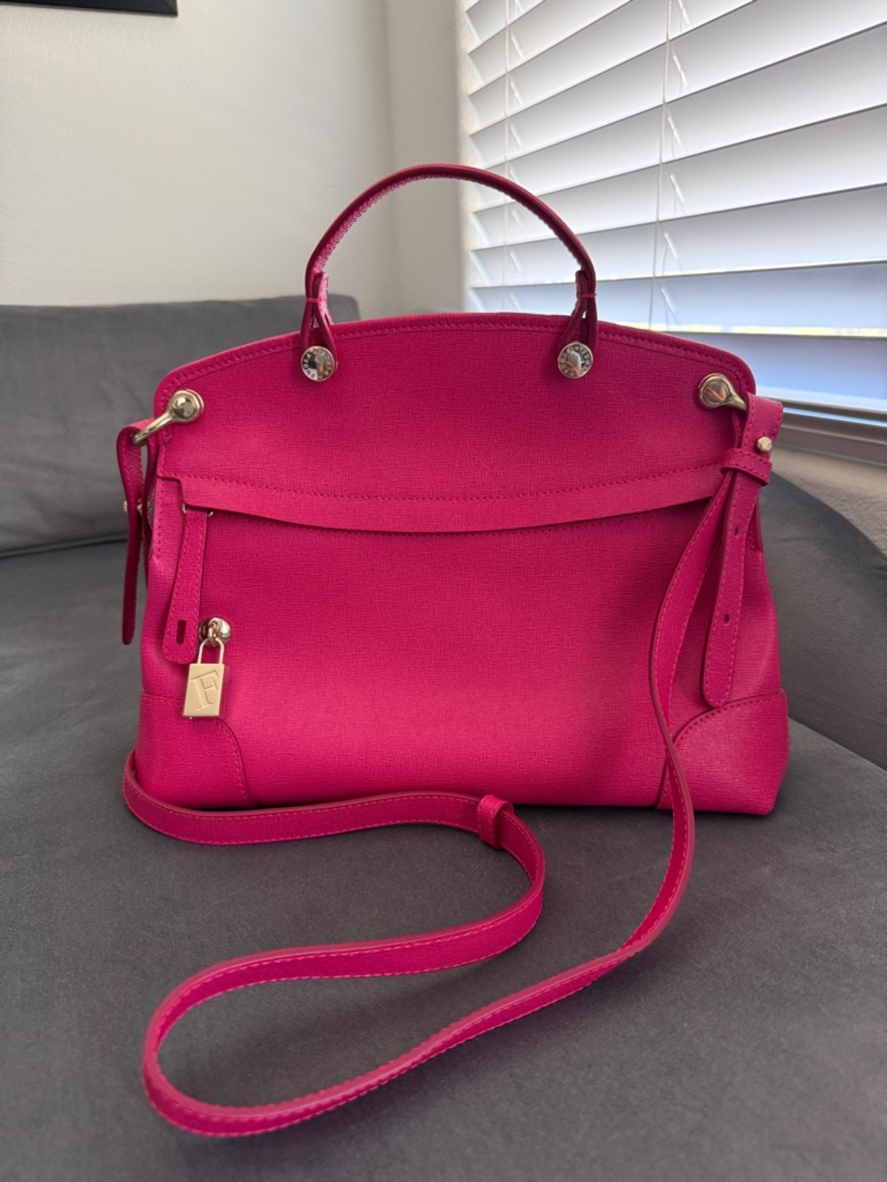 Furla Hot Pink Leather Top-Handle Satchel with Strap